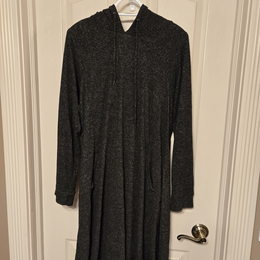 Grey Long Sleeve Charcoal Hooded Sweater Dress